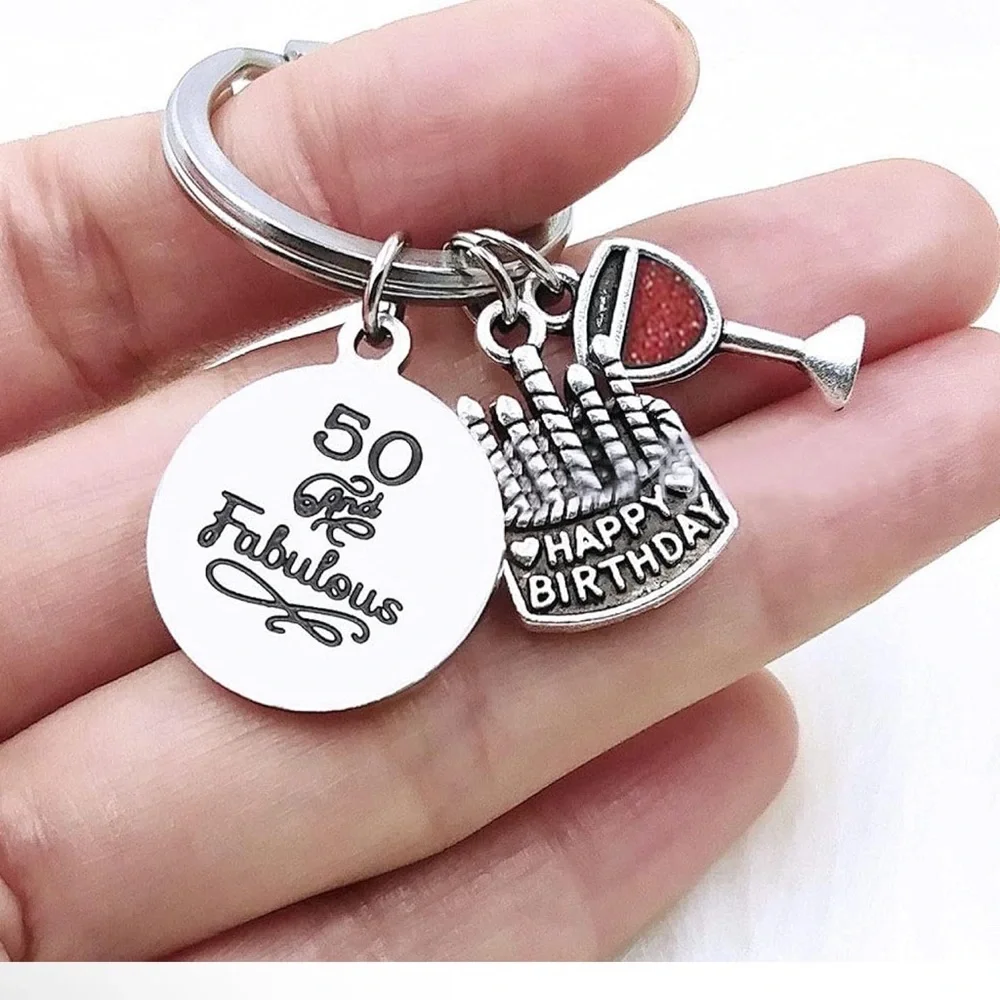50TH BIRTHDAY KEYRING STAINLESS STEEL BIRTHDAY KEY RING